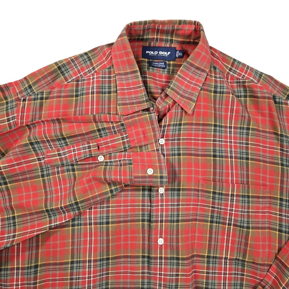 Polo‎ Golf Ralph Lauren Marlowe Shirt Mens XL Red Plaid Cotton Long Sleeve